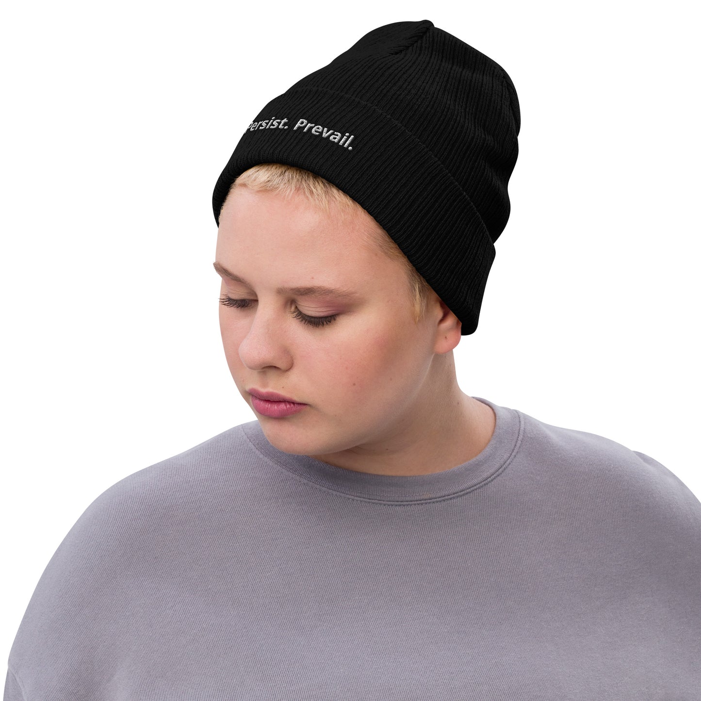Persist Prevail Ribbed Knit Cuffed Beanie Hat
