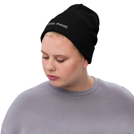 Persist Prevail Ribbed Knit Cuffed Beanie Hat