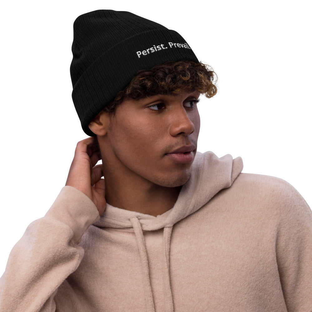 Persist Prevail Ribbed Knit Cuffed Beanie Hat