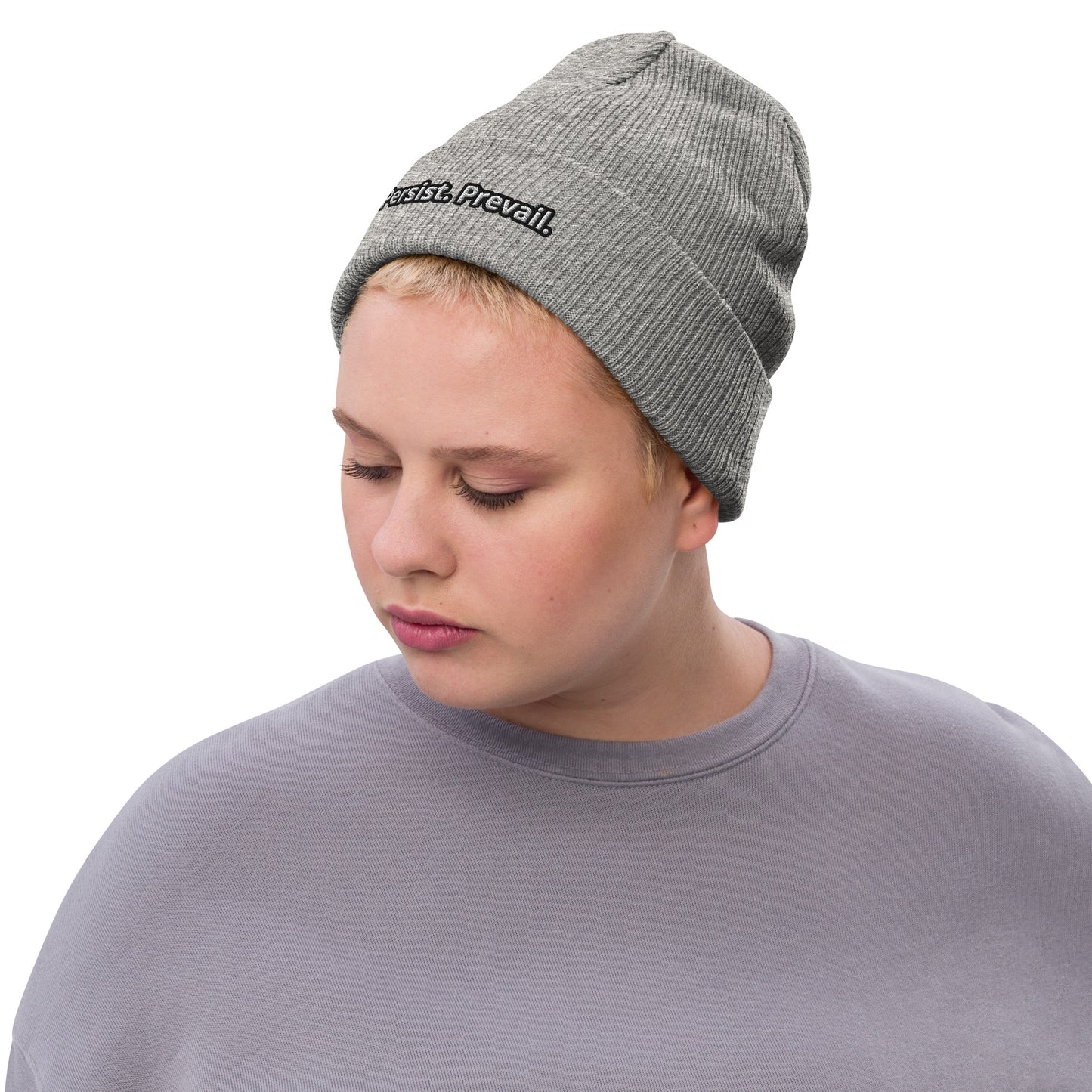 Persist Prevail Ribbed Knit Cuffed Beanie Hat