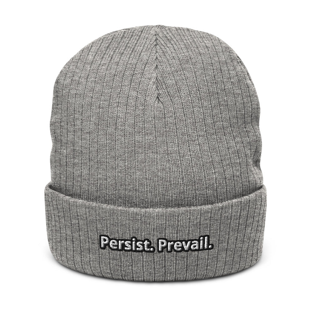 Persist Prevail Ribbed Knit Cuffed Beanie Hat