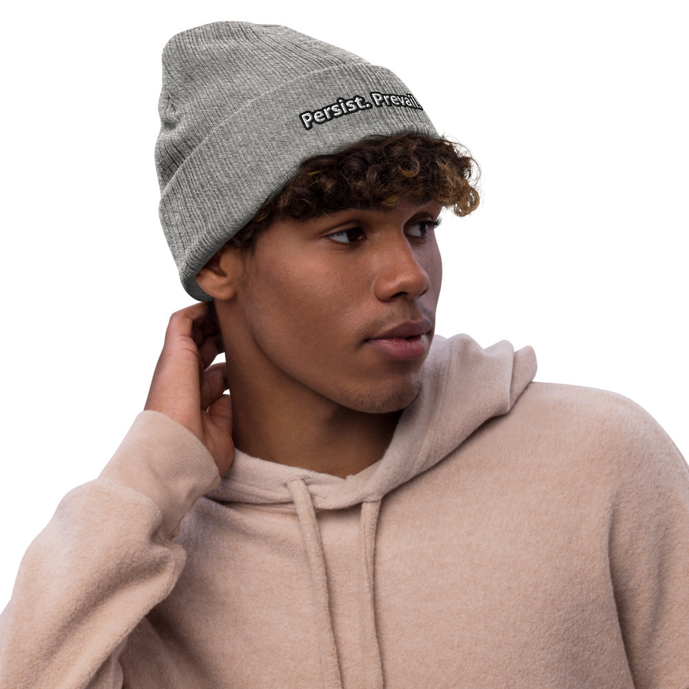 Persist Prevail Ribbed Knit Cuffed Beanie Hat
