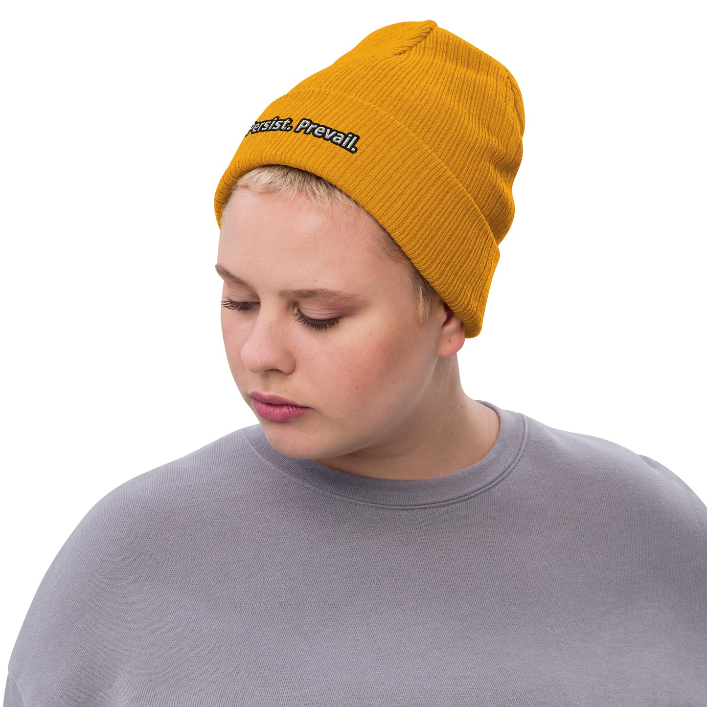 Persist Prevail Ribbed Knit Cuffed Beanie Hat