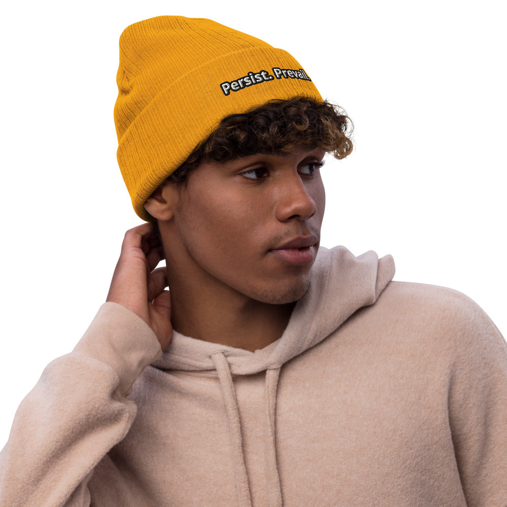 Persist Prevail Ribbed Knit Cuffed Beanie Hat