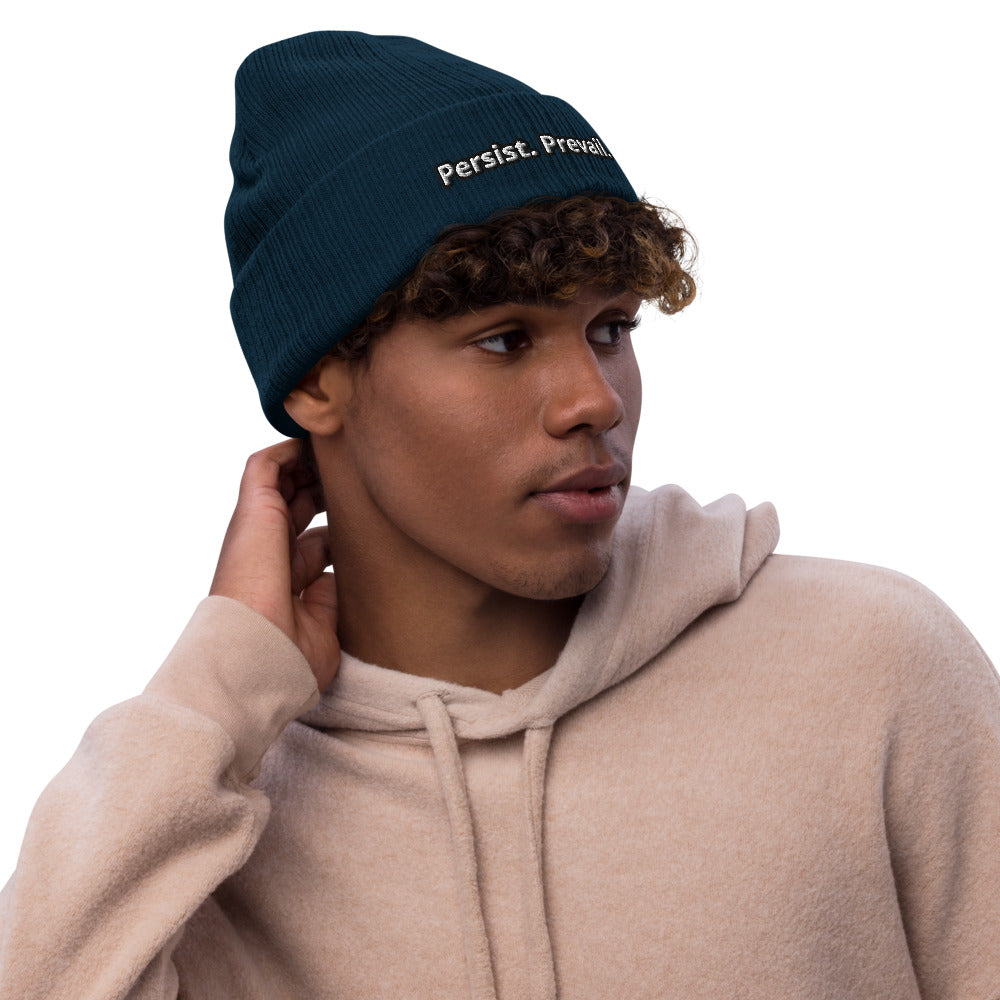 Persist Prevail Ribbed Knit Cuffed Beanie Hat