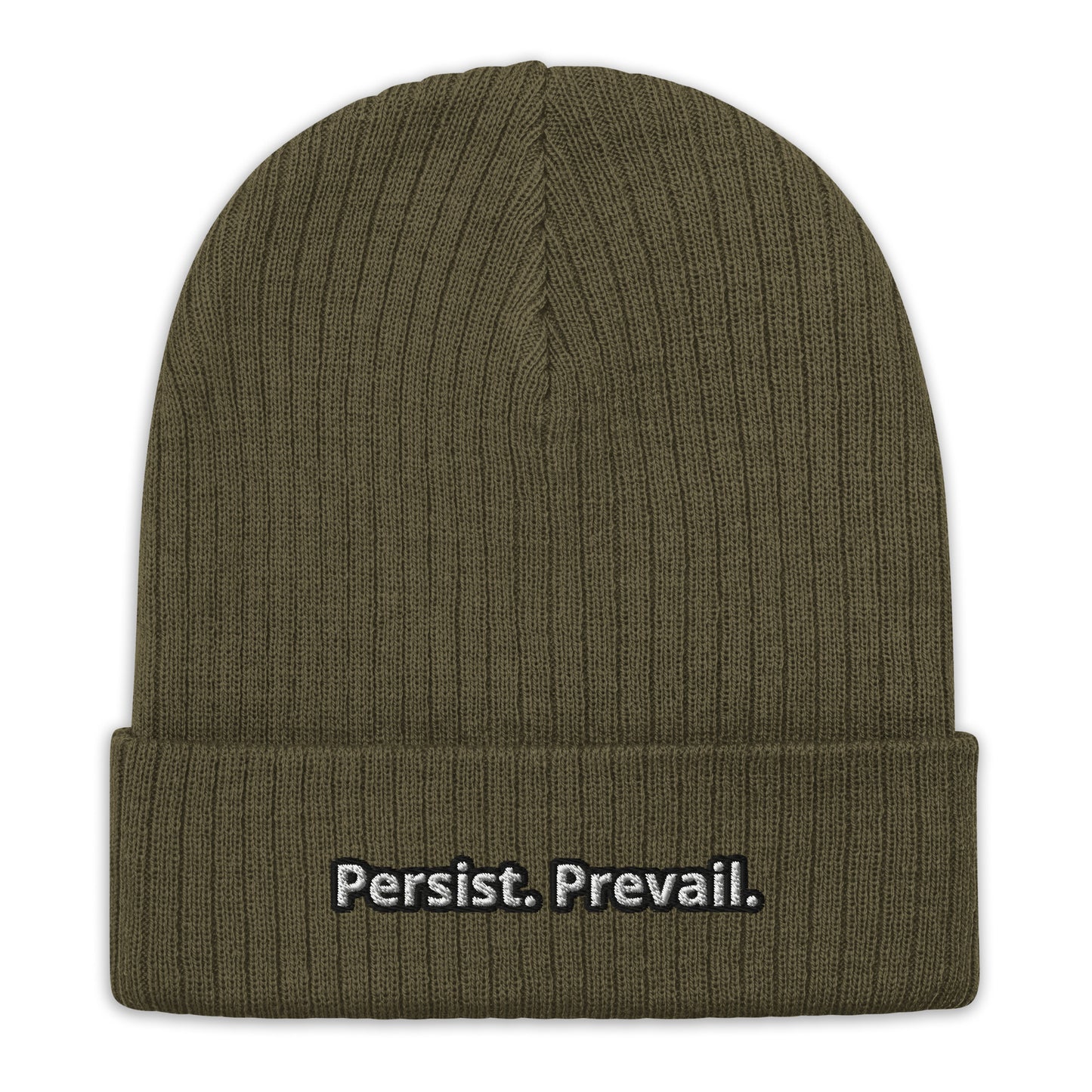 Persist Prevail Ribbed Knit Cuffed Beanie Hat