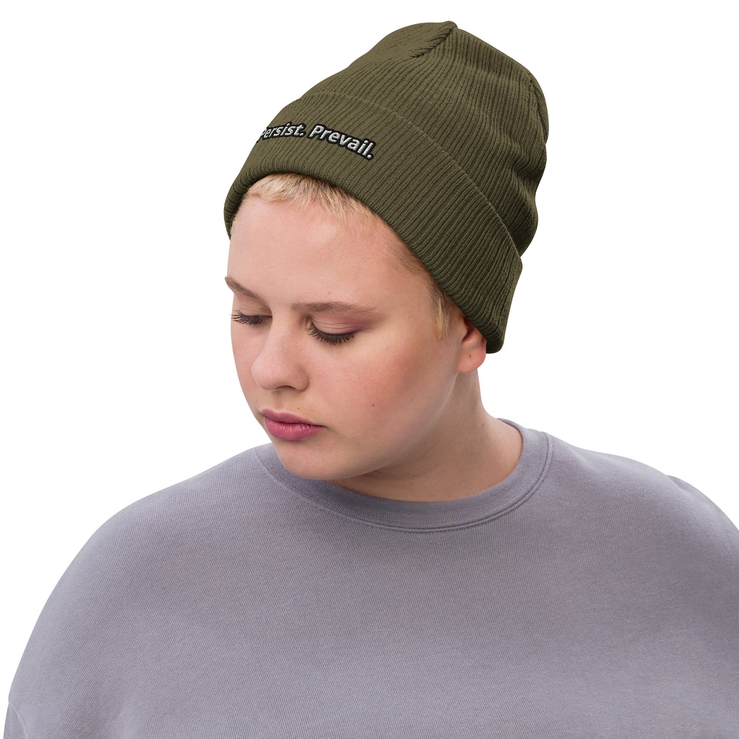 Persist Prevail Ribbed Knit Cuffed Beanie Hat