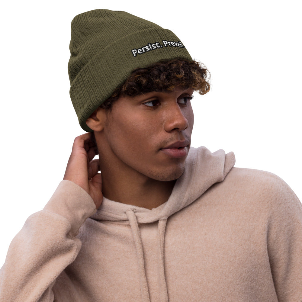 Persist Prevail Ribbed Knit Cuffed Beanie Hat