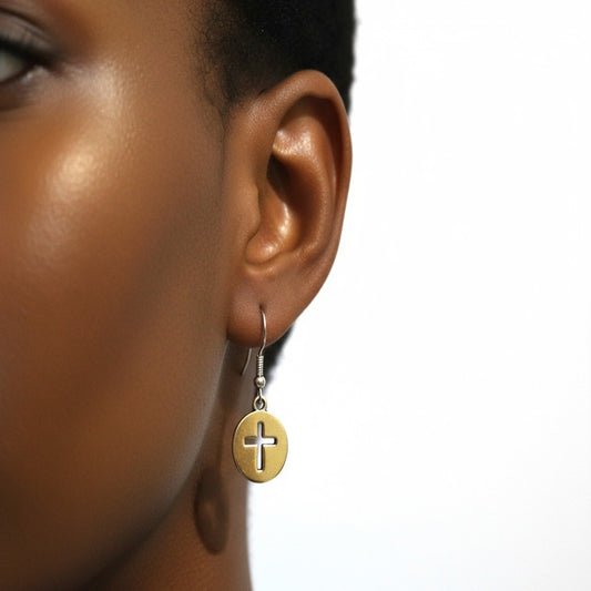 Modern Silver Cross Dangle Earrings – Minimalist Faith Jewelry Gift for Her
