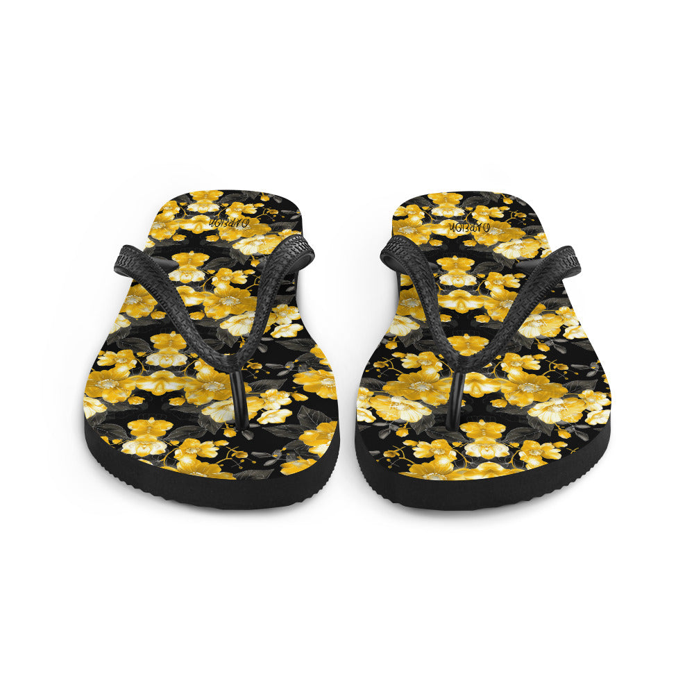 Black Floral Flip-Flops