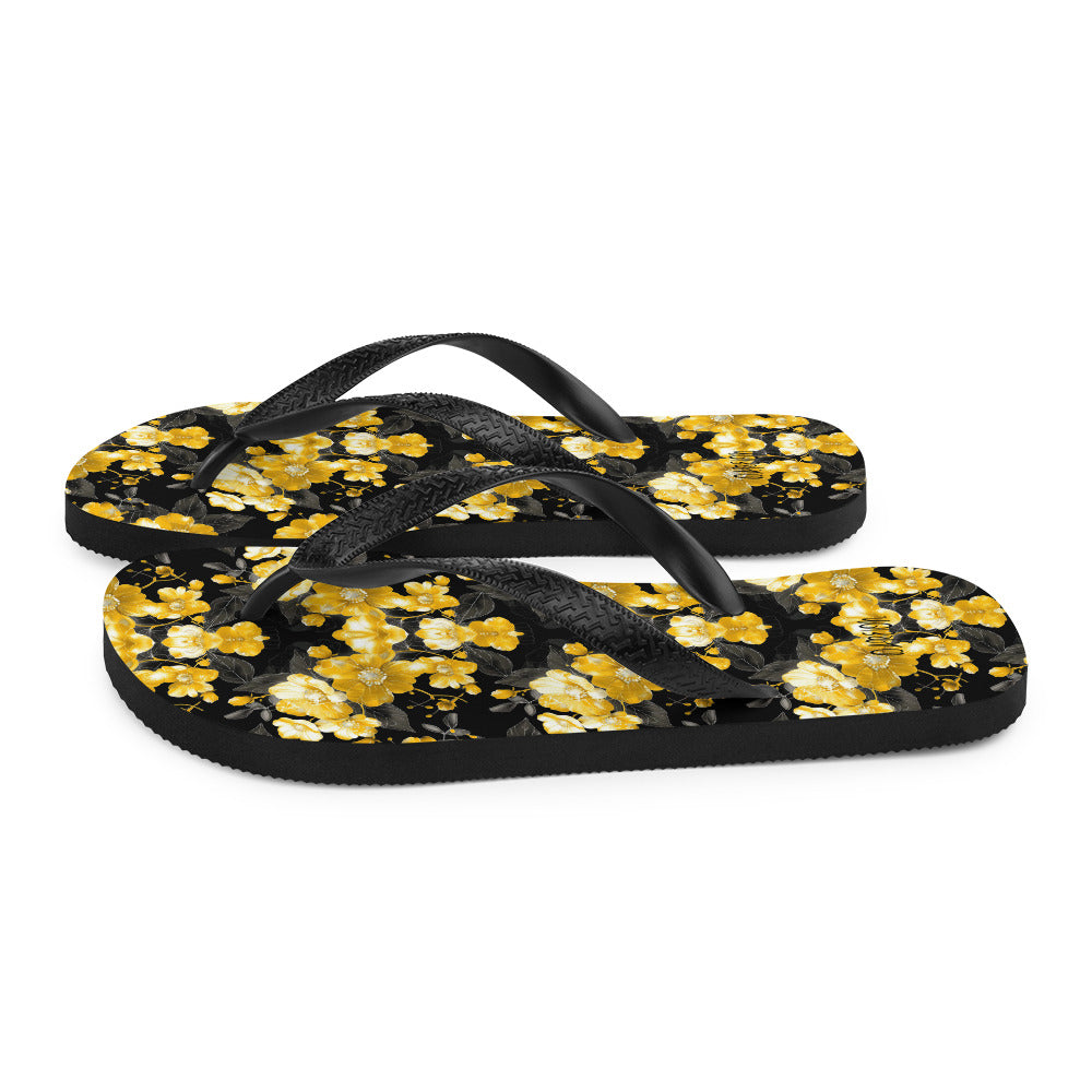 Black Floral Flip-Flops