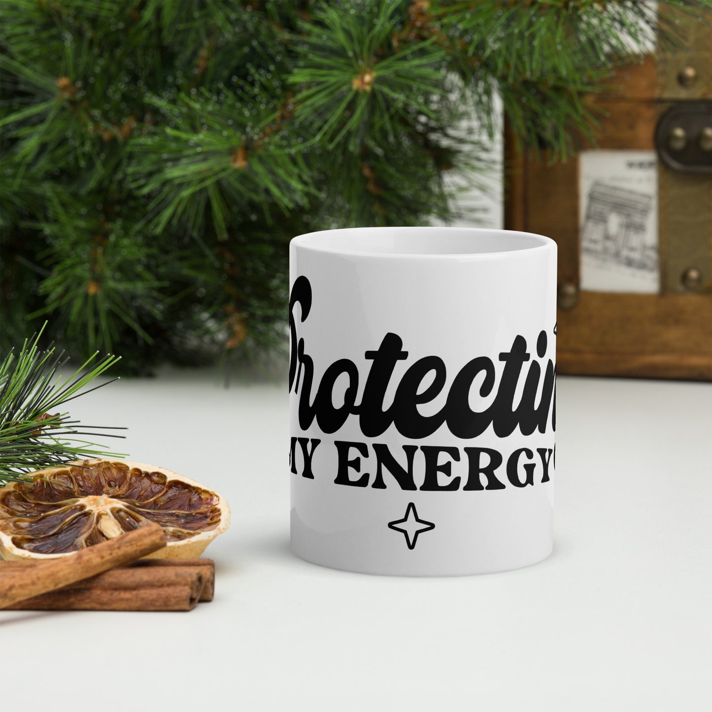 Protecting My Energy White Glossy Mug