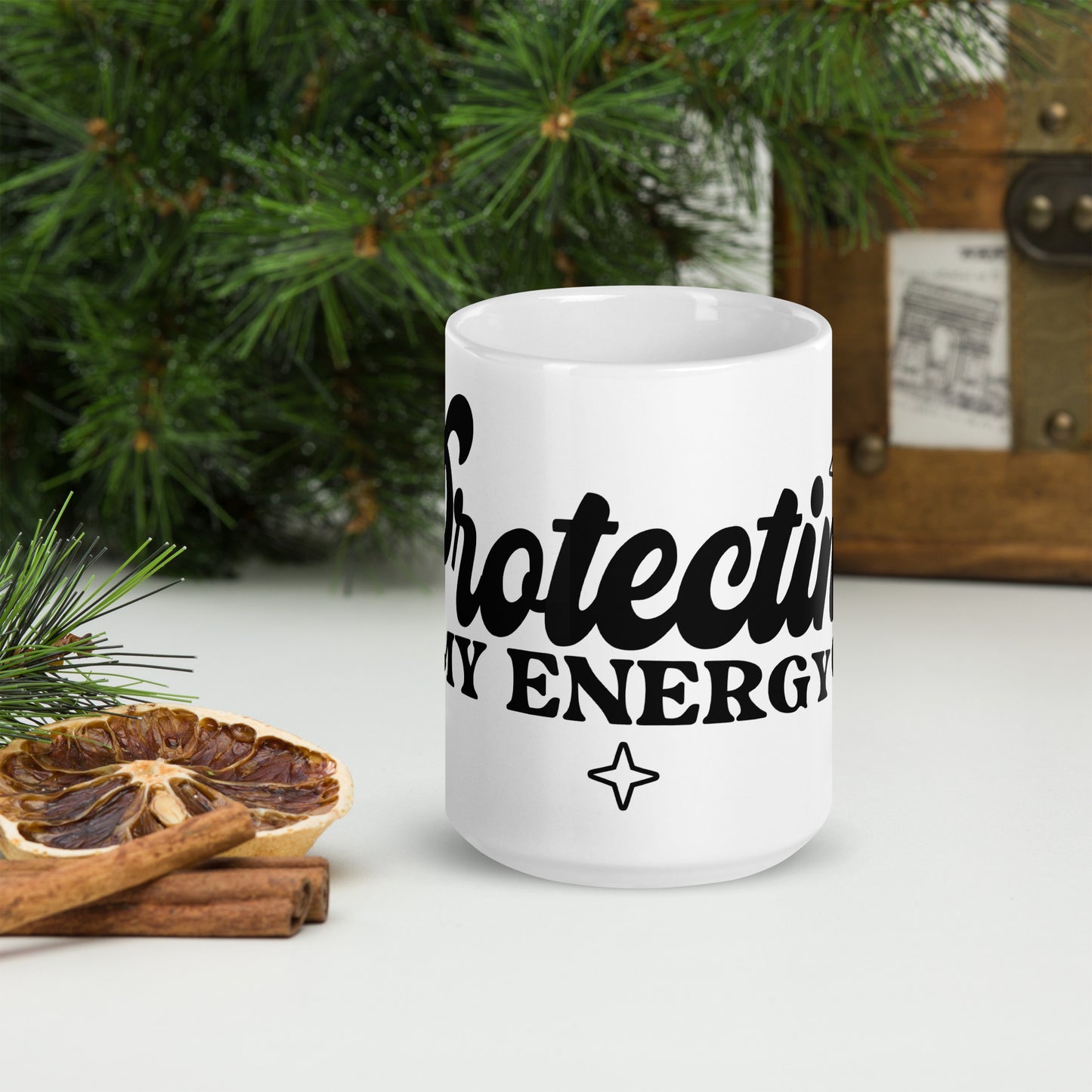 Protecting My Energy White Glossy Mug