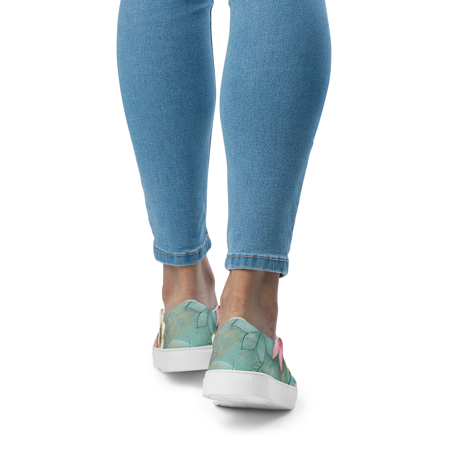 Green Floral Women’s Slip-On Canvas Shoes