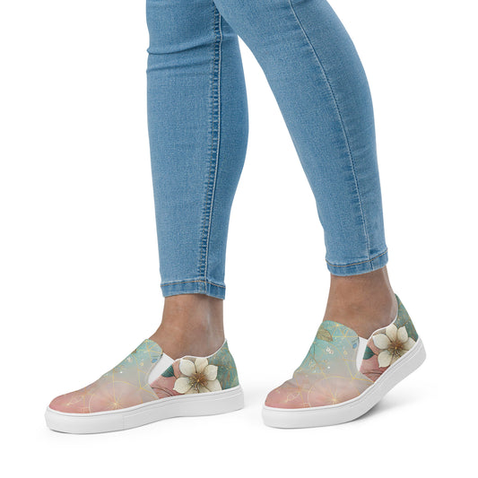 Green Floral Women’s Slip-On Canvas Shoes