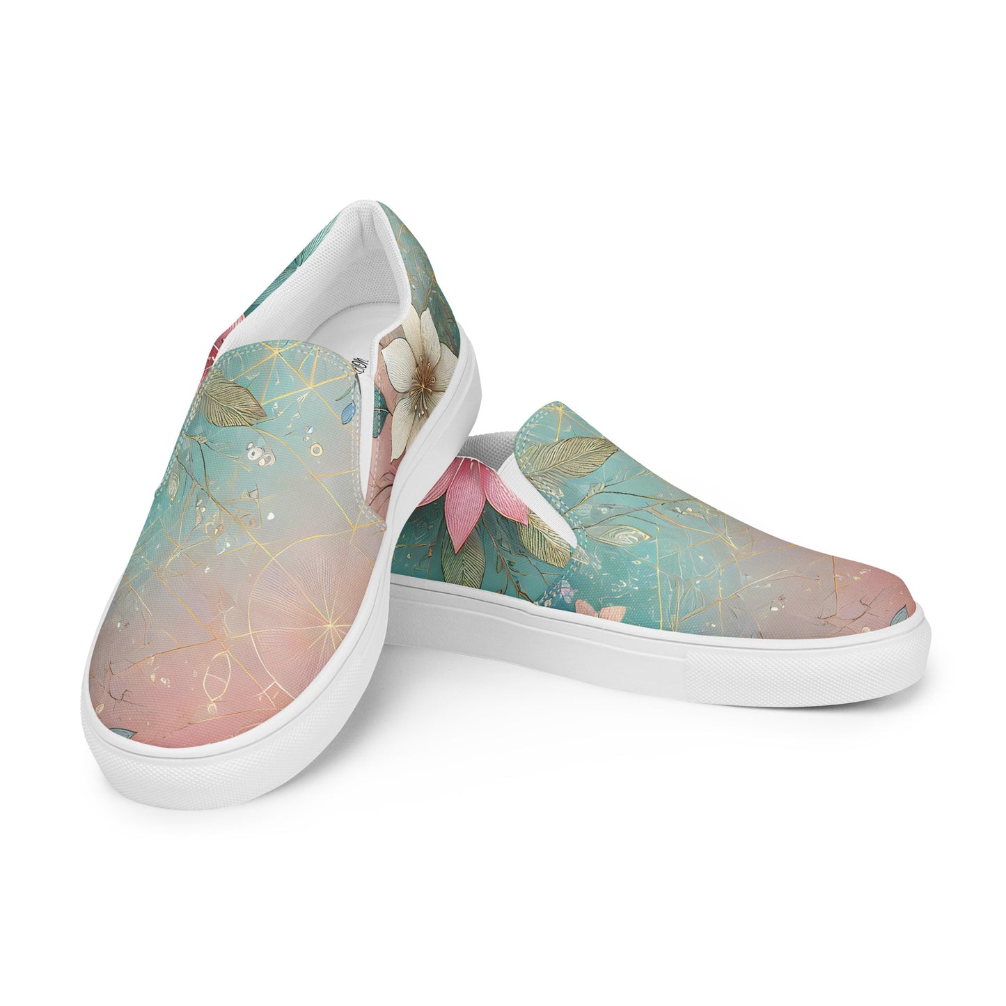 Green Floral Women’s Slip-On Canvas Shoes