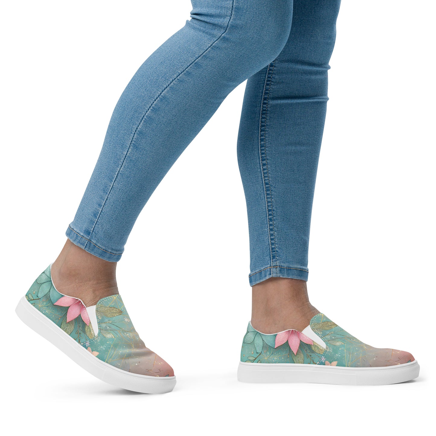 Green Floral Women’s Slip-On Canvas Shoes