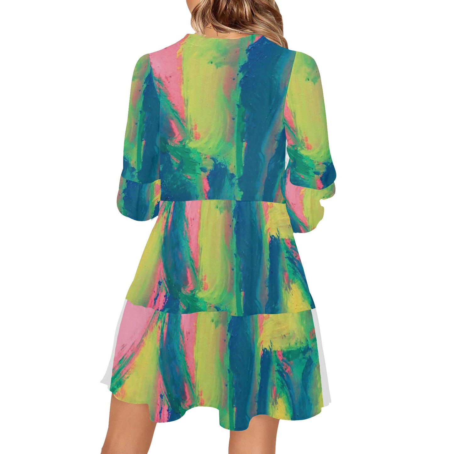 Green V Neck Casual Dress