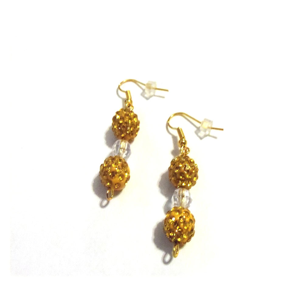 Gold Shamballa Rhinestone Pave Dangle Earrings One Of A Kind