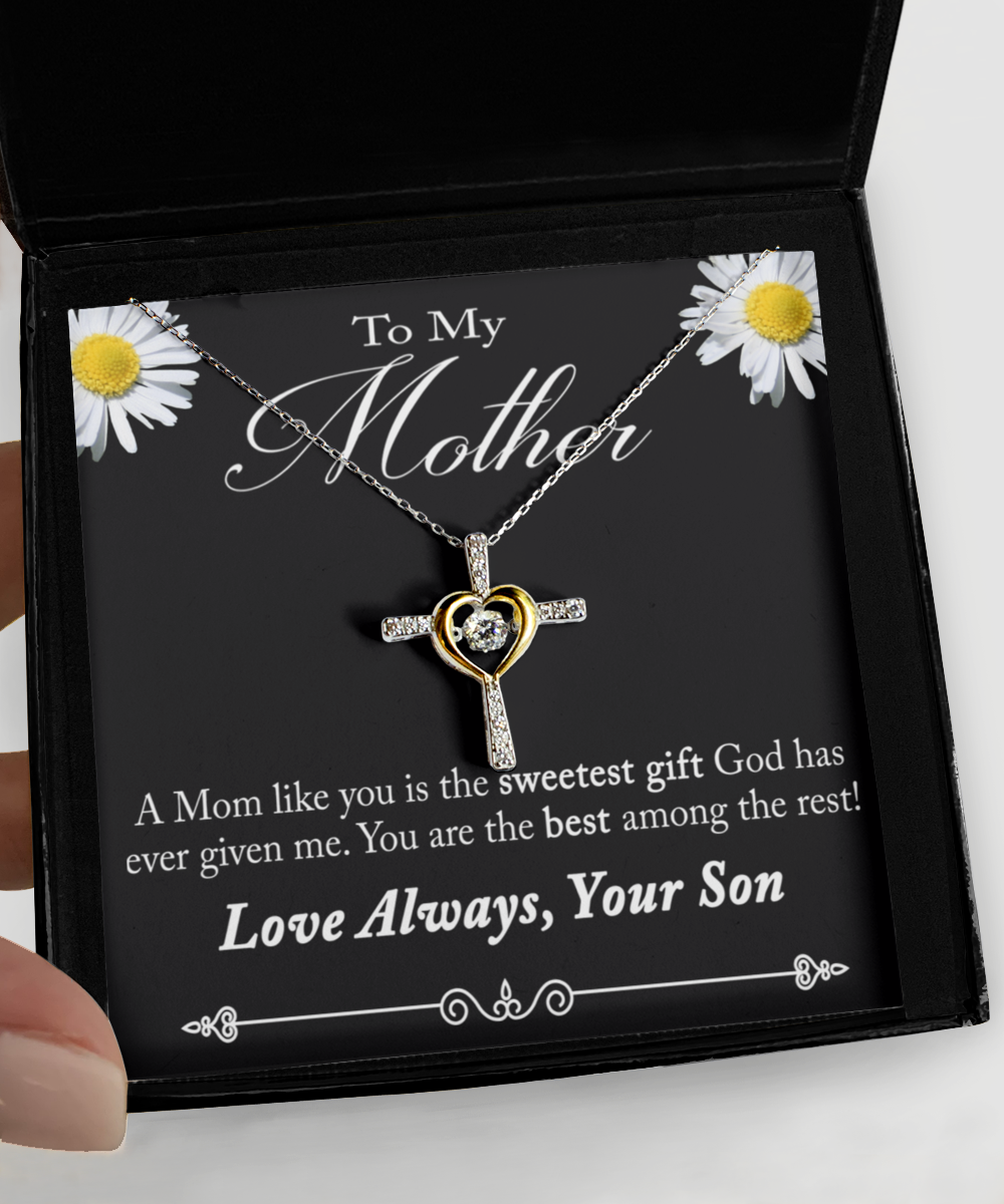 Cubic Zirconia Cross Necklace Gift For Mom From Son