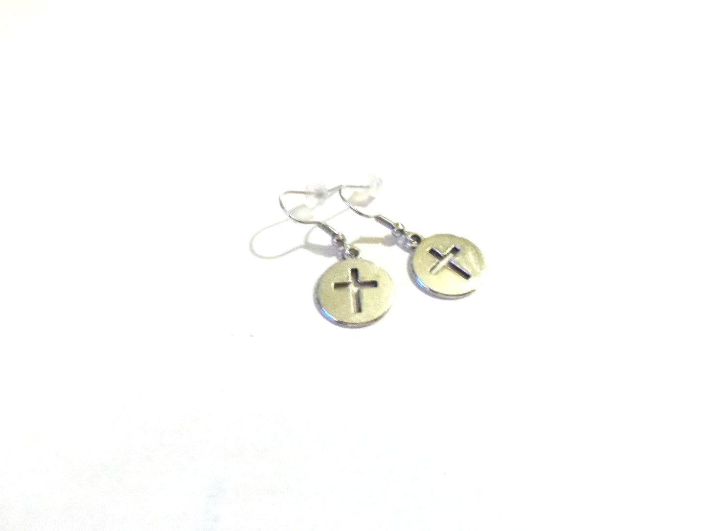 Small Silver Cross Dangle Earrings