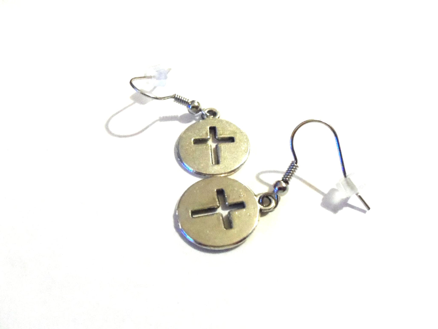 Small Silver Cross Dangle Earrings