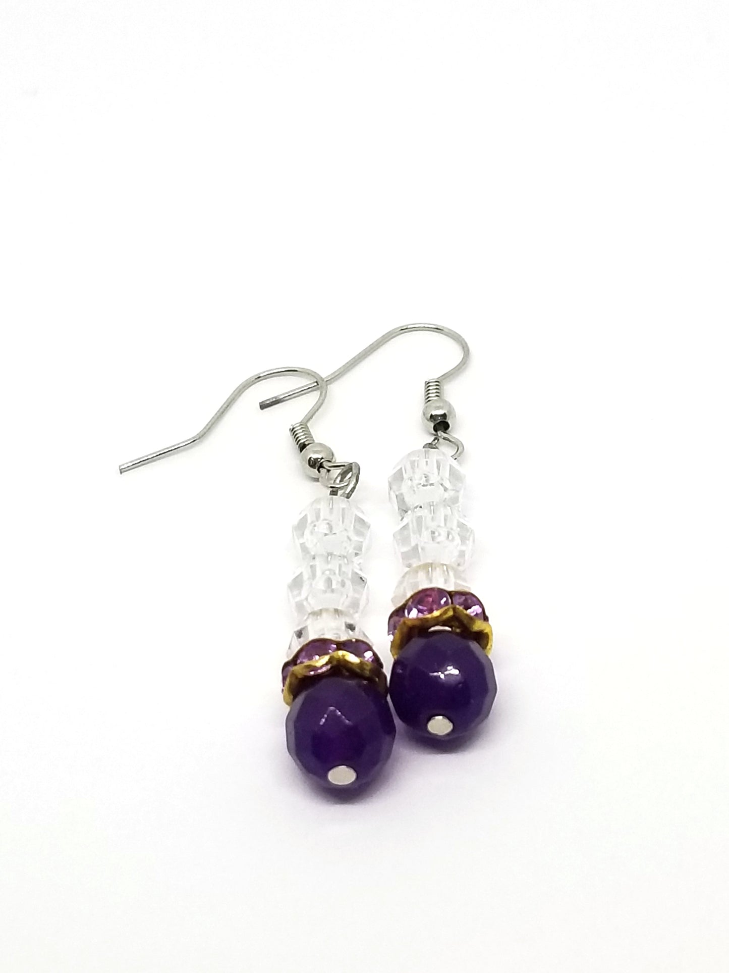 Crystal Earrings with Purple Amethyst Round Beads