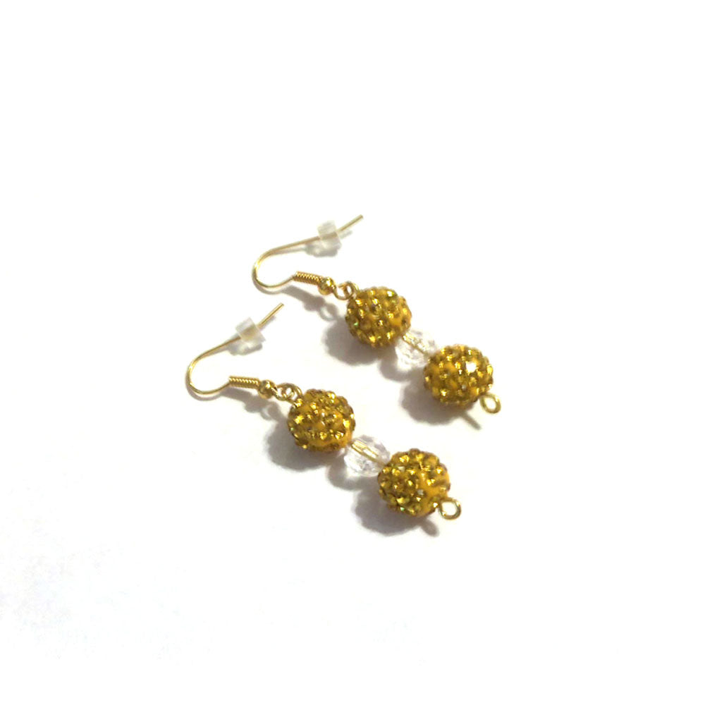 Gold Shamballa Rhinestone Pave Dangle Earrings One Of A Kind