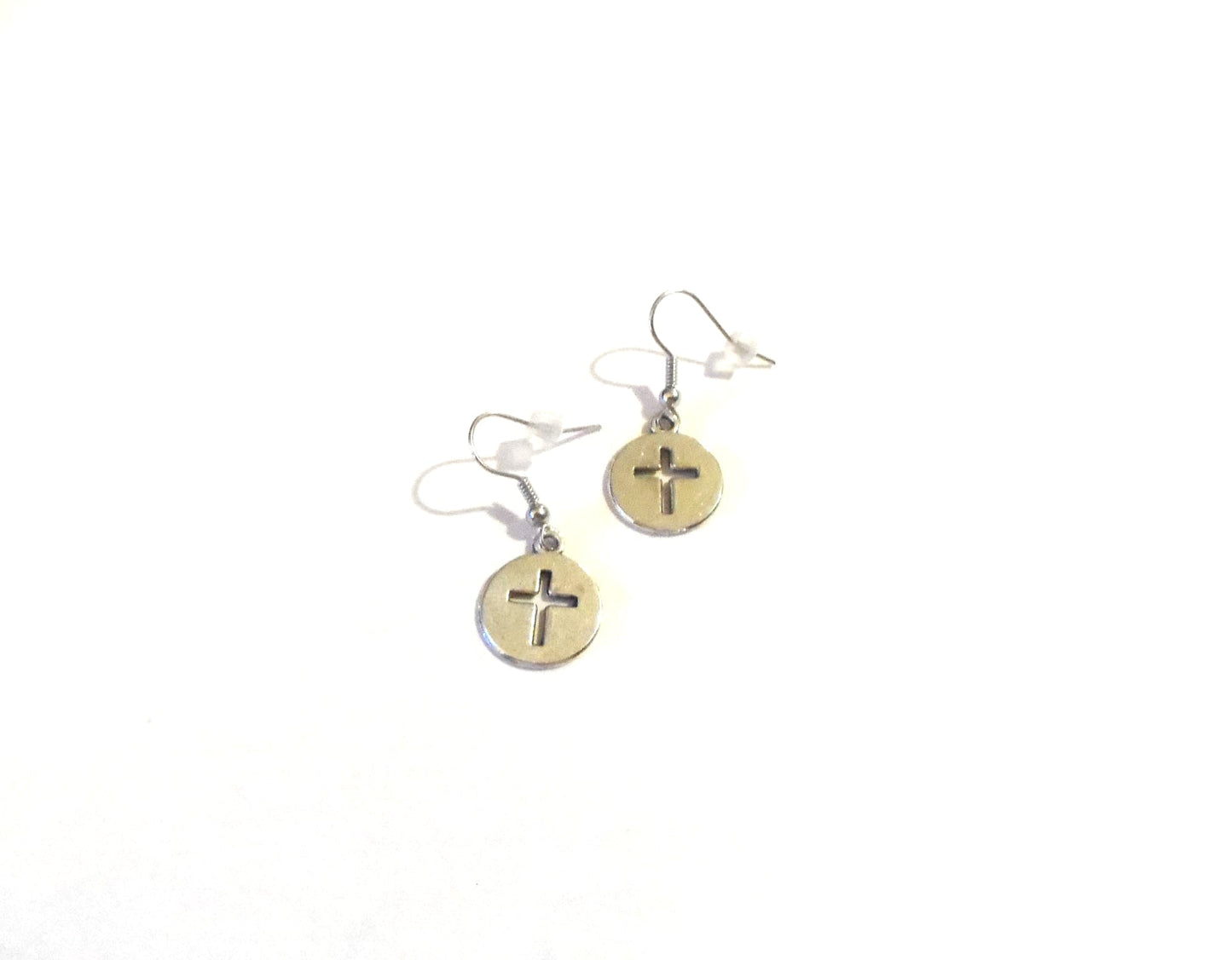 Small Silver Cross Dangle Earrings