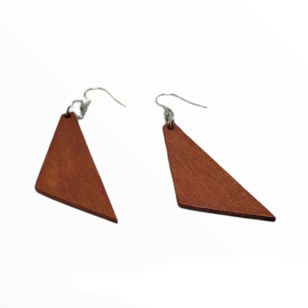 Hand Painted Wooden Triangle Dangle Earrings One Of A Kind