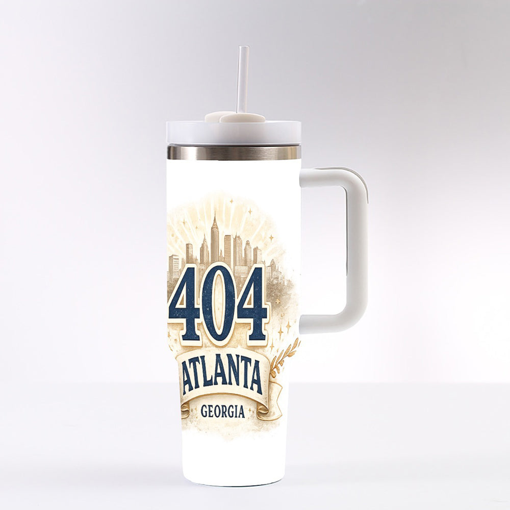 404 Atlanta Georgia 40oz Travel White Insulated Tumbler with Handle | Hometown Gift