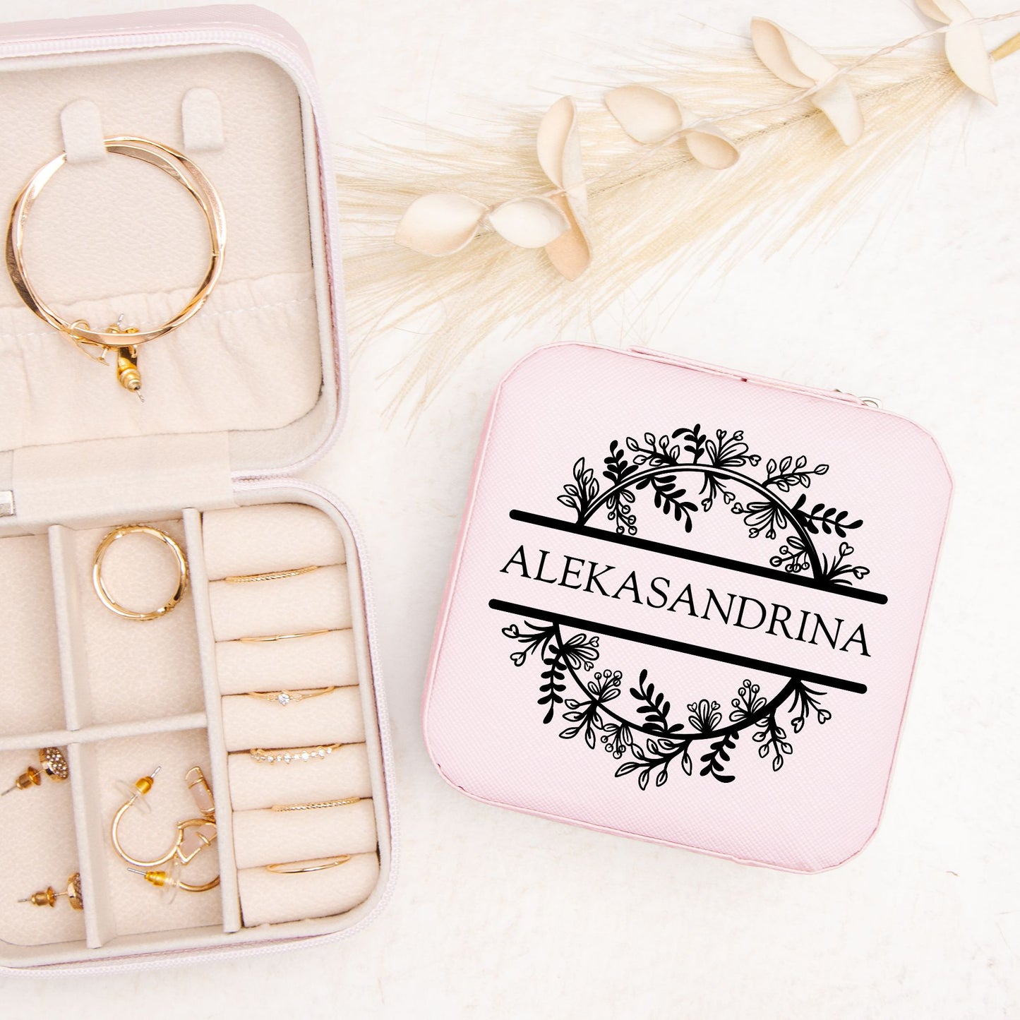 Personalized Monogram Name Wreath Jewelry Box