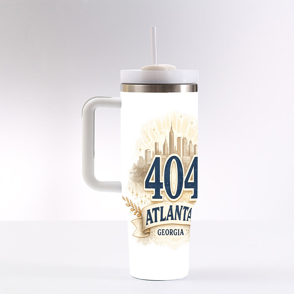 404 Atlanta Georgia 40oz Travel White Insulated Tumbler with Handle | Hometown Gift