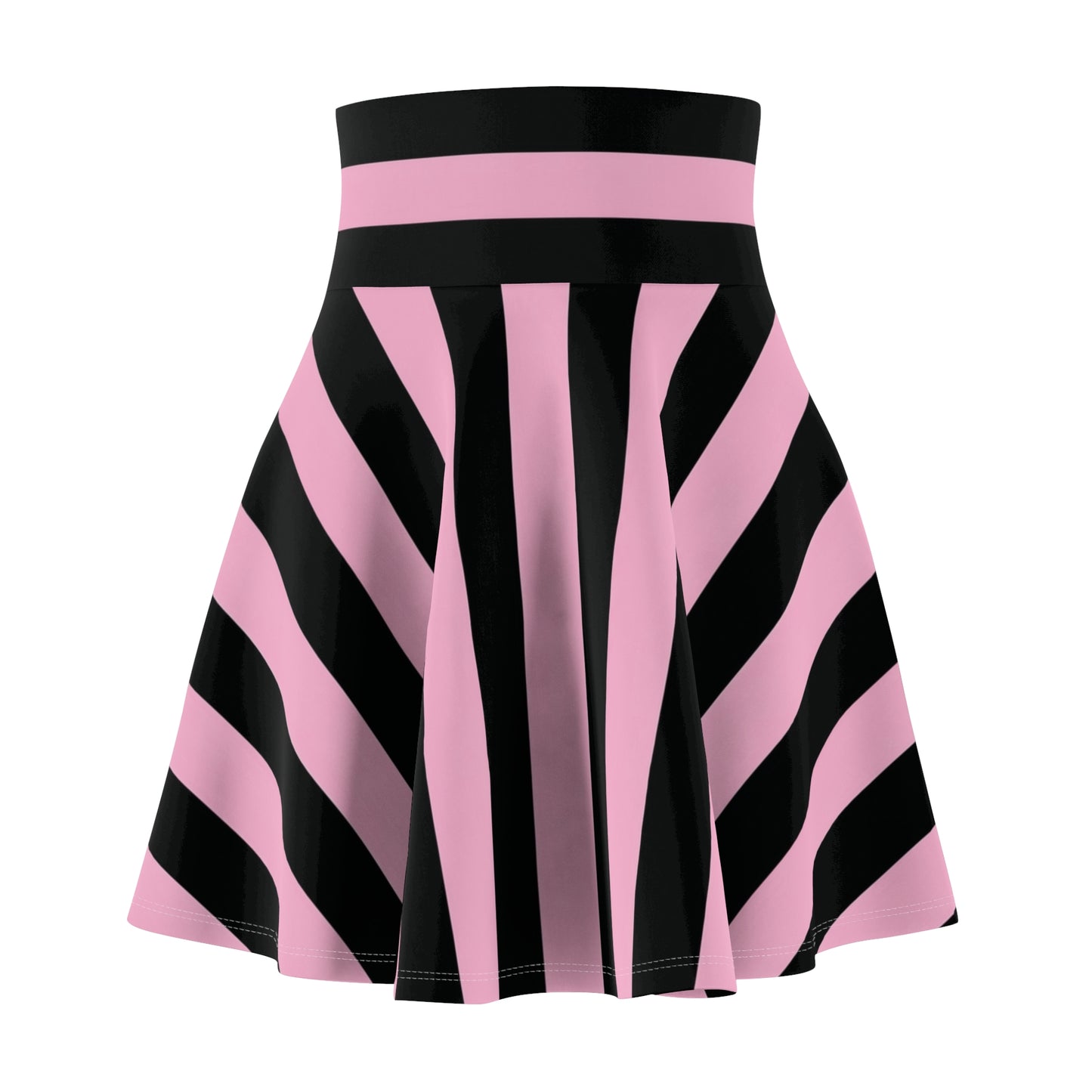 Skater Skirt with pink and black striped pattern on a white background