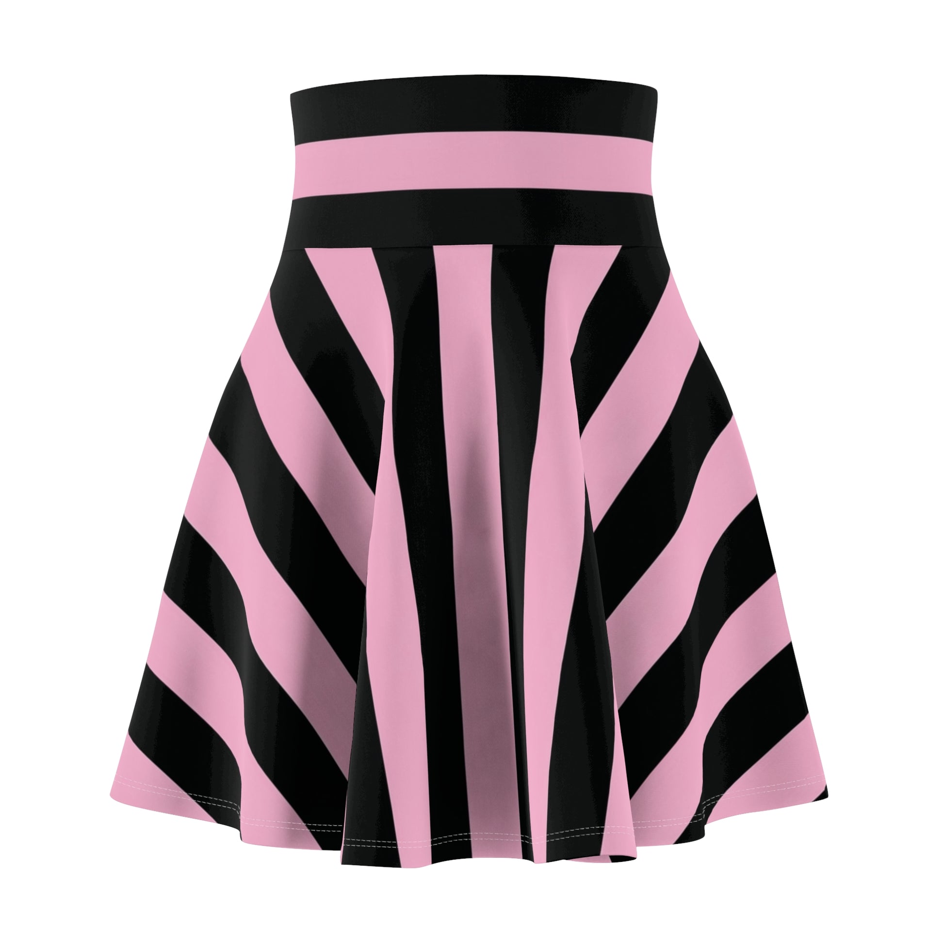 Skater Skirt with pink and black striped pattern on a white background