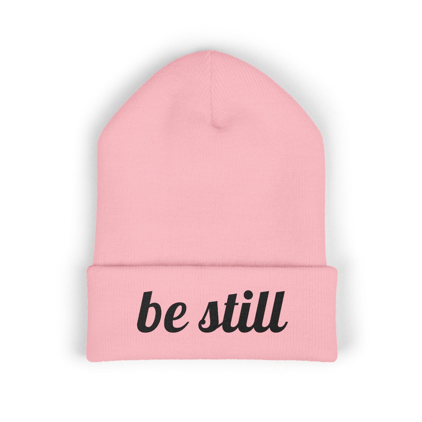Be Still Embroidered Beanie – Minimalist Faith-Inspired Cuffed Knit Hat for Women & Men
