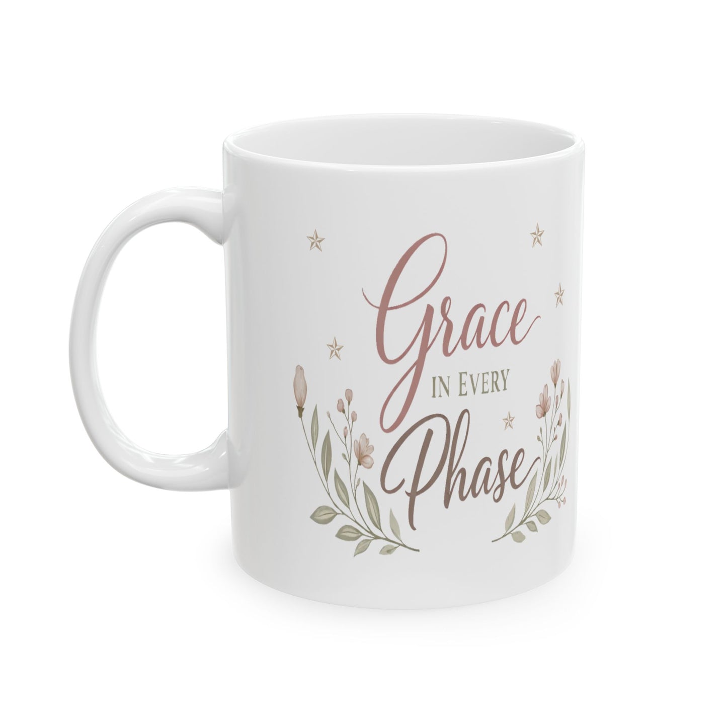 Inspirational Mug for Women | Floral Ceramic Coffee Cup | Grace in Every Phase