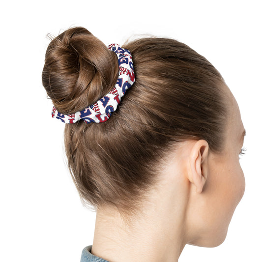 Patriotic Love Scrunchie, Hair Accessory, 4th of July Style, USA Themed Hair Tie, Red White Blue Hair Scrunchie, Gifts for Her