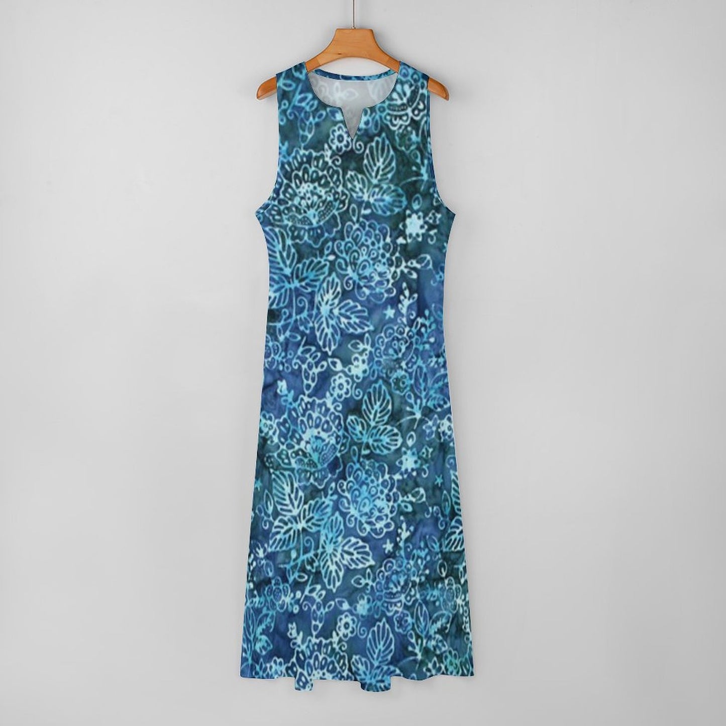 Blue Floral Sleeveless Long Dress