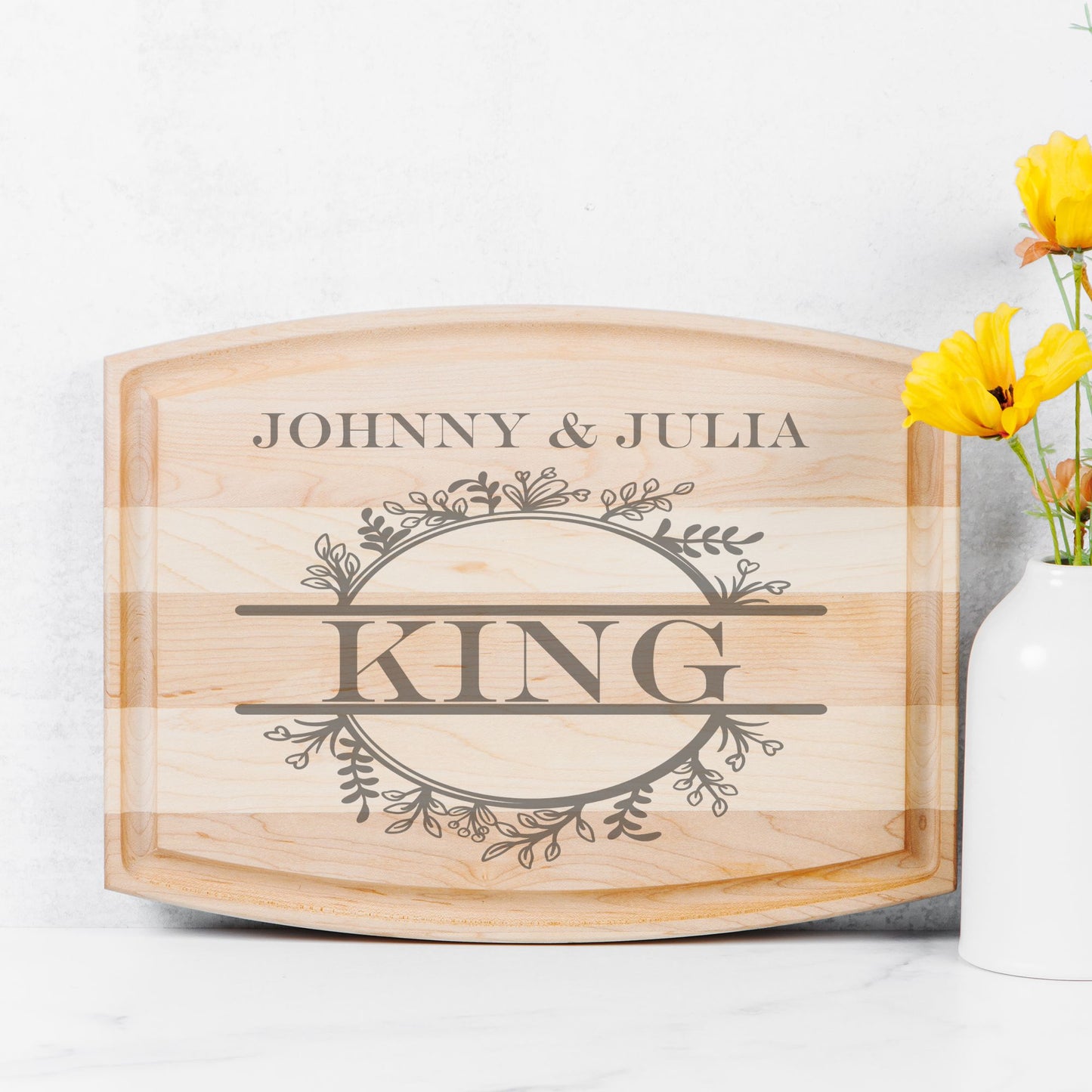 Personalized Monogram Arched Wood Cutting Board with Groove - 12" x 9"