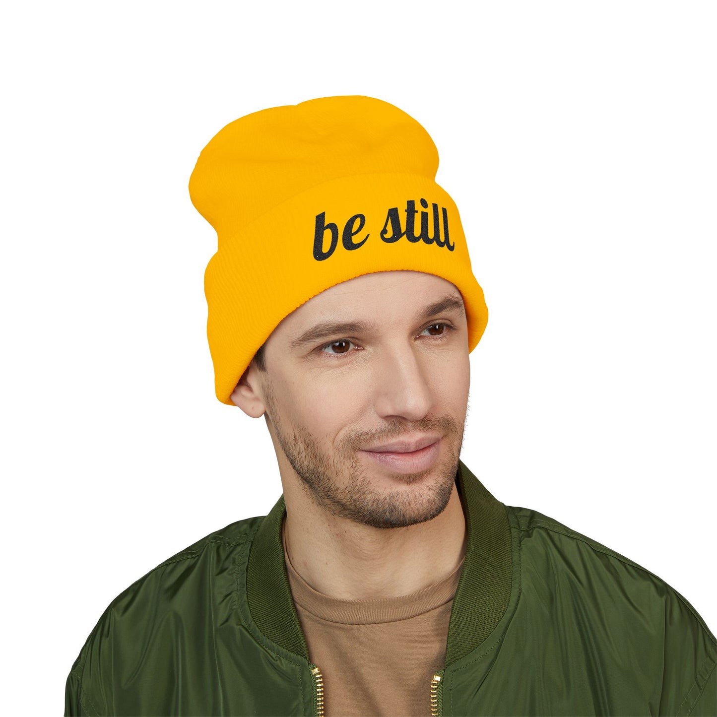 Be Still Embroidered Beanie – Minimalist Faith-Inspired Cuffed Knit Hat for Women & Men