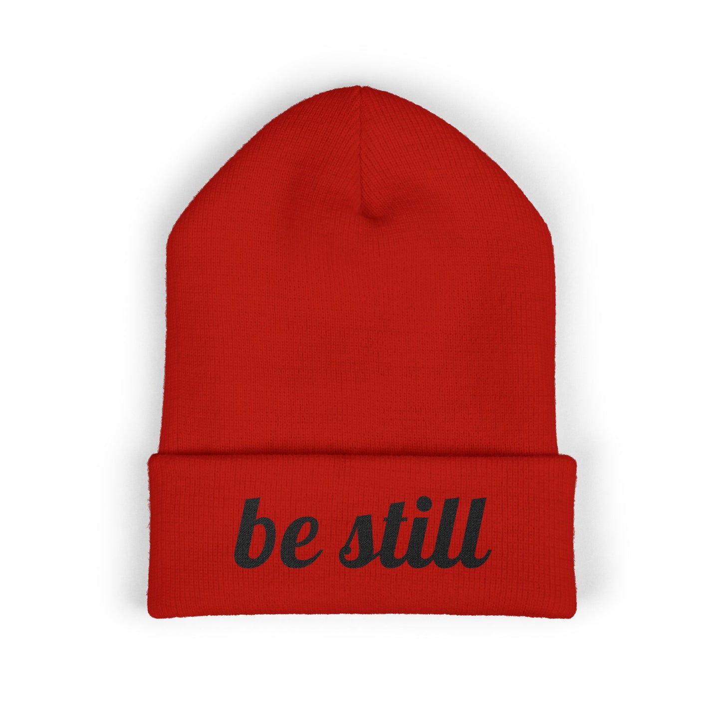 Be Still Embroidered Beanie – Minimalist Faith-Inspired Cuffed Knit Hat for Women & Men