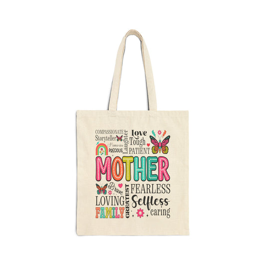 Colorful Mother's Day Cotton Canvas Tote Bag, Gift for Mom, Eco-Friendly Bag, Reusable Grocery Tote, Family Love Bag, Caring Tote
