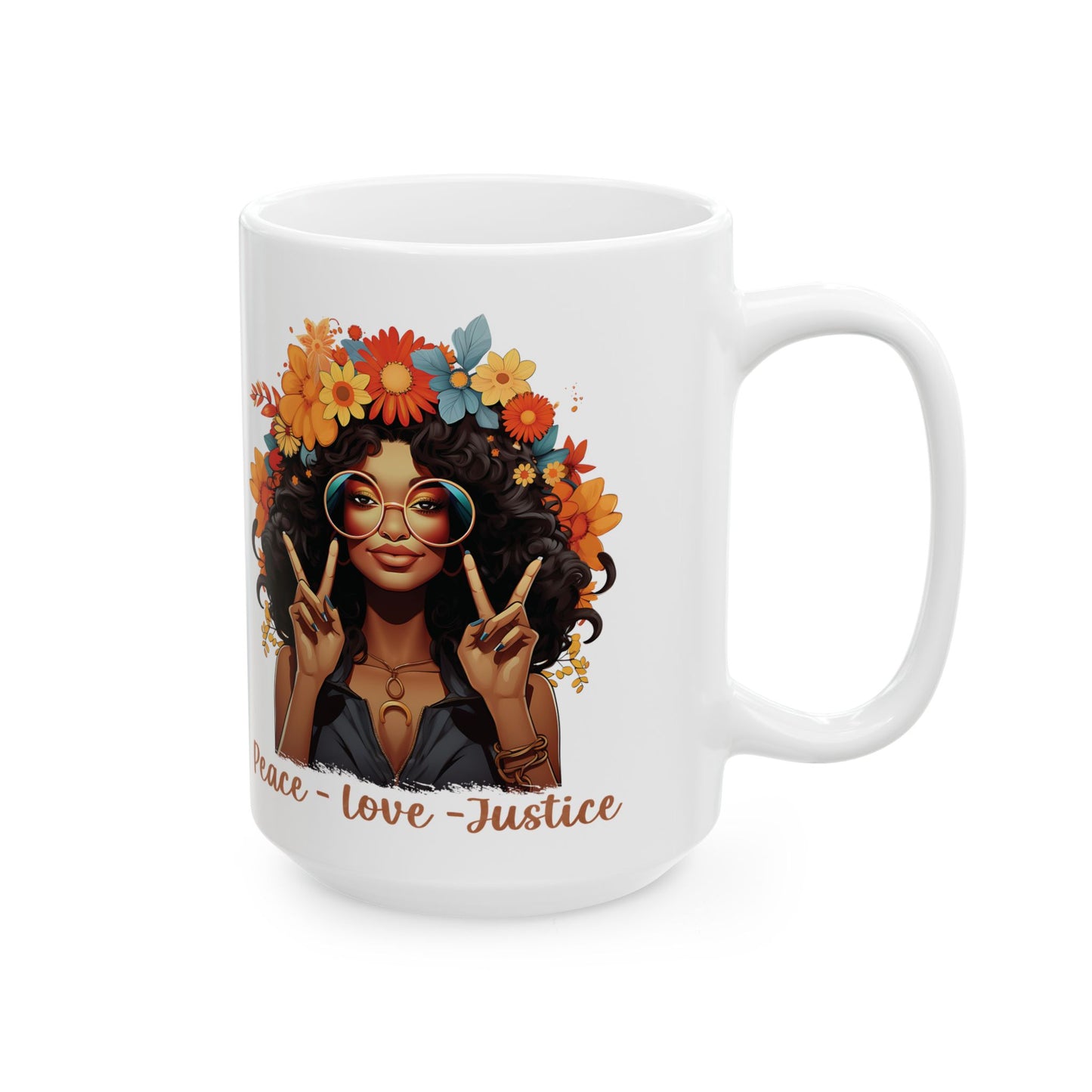 Peace Love Justice Ceramic Mug, (11oz, 15oz)