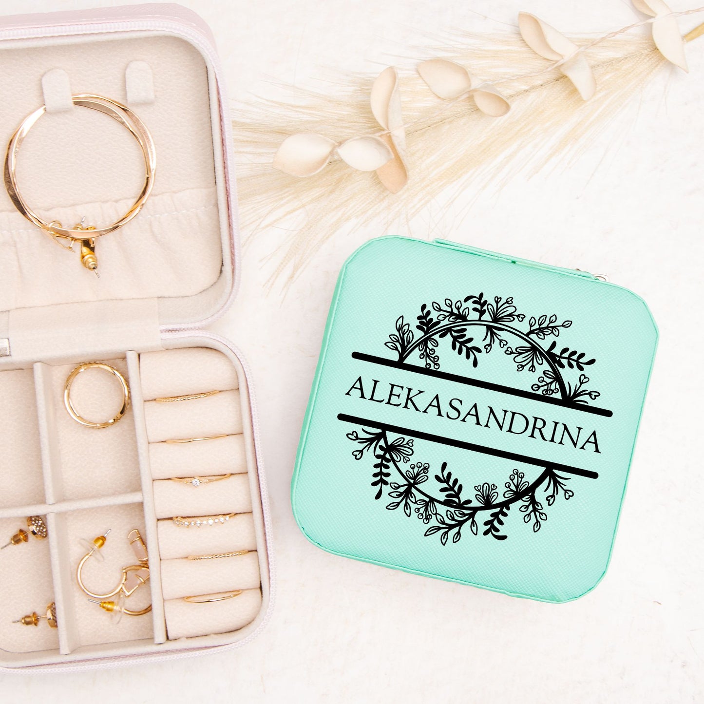 Personalized Monogram Name Wreath Jewelry Box