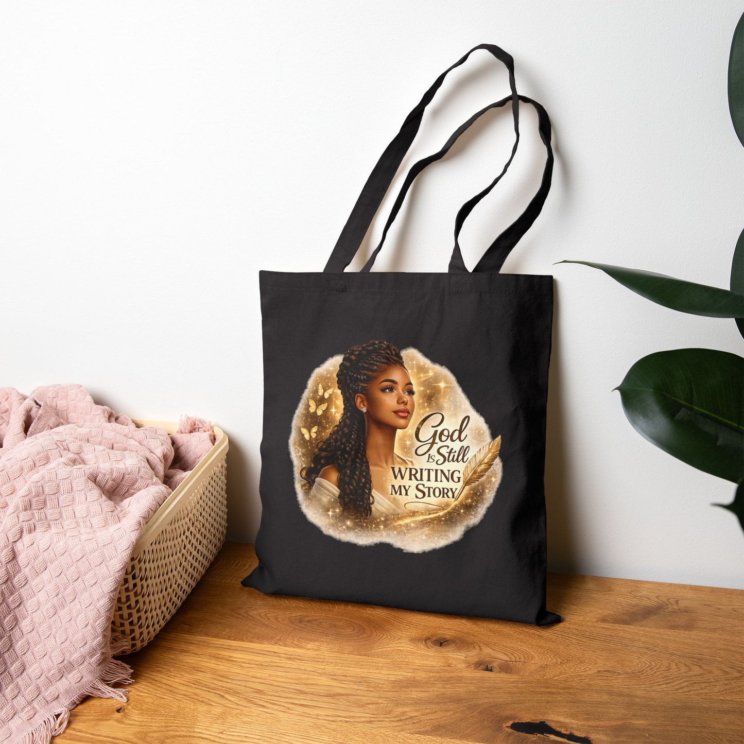 Christian Canvas Tote Bag – “God Is Still Writing My Story” Inspirational Faith Tote Carry Bag