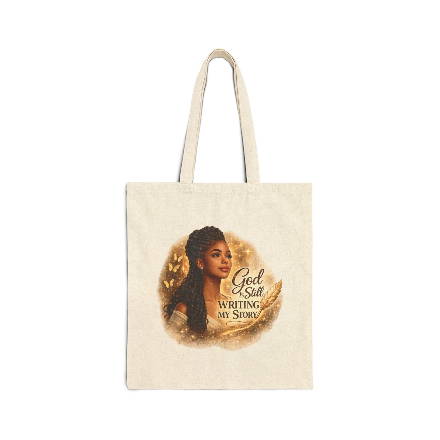 Christian Canvas Tote Bag – “God Is Still Writing My Story” Inspirational Faith Tote Carry Bag