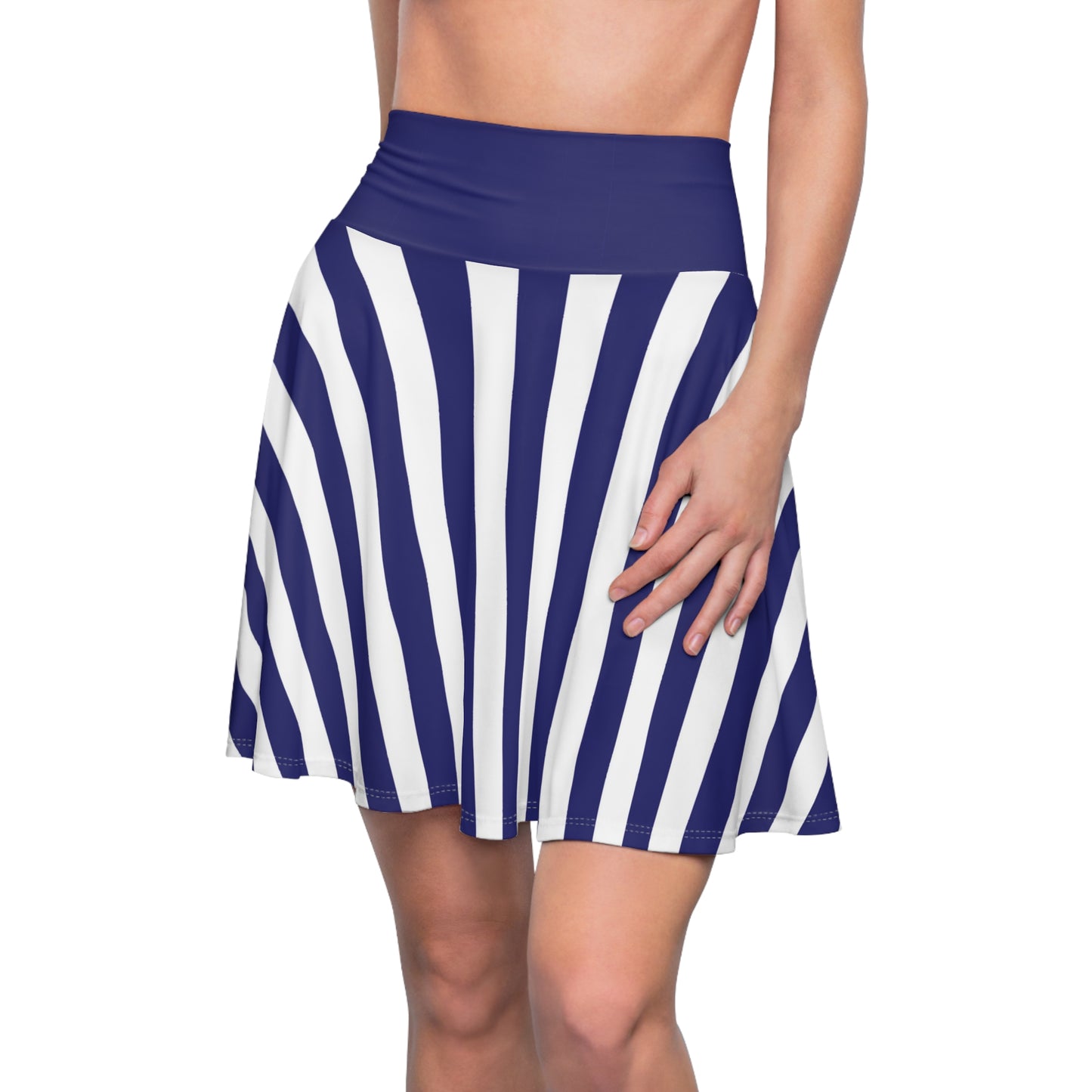 Navy Blue Striped Skater Skirt