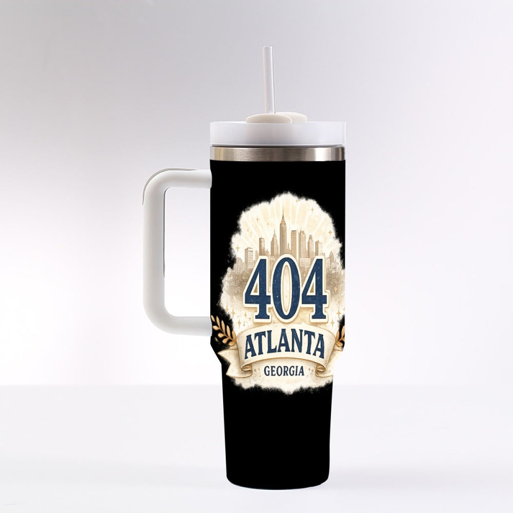404 Atlanta GA Black 40oz Insulated Travel Tumbler with Handle | Stainless Steel Hometown Mug
