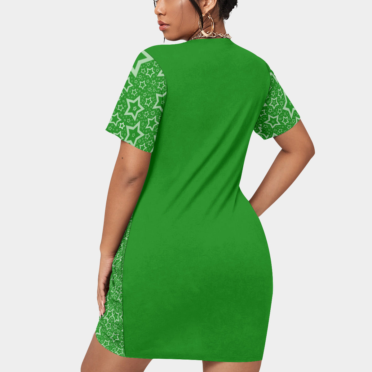 Green Stacked Hem Dress With Short Sleeve（Plus Size）